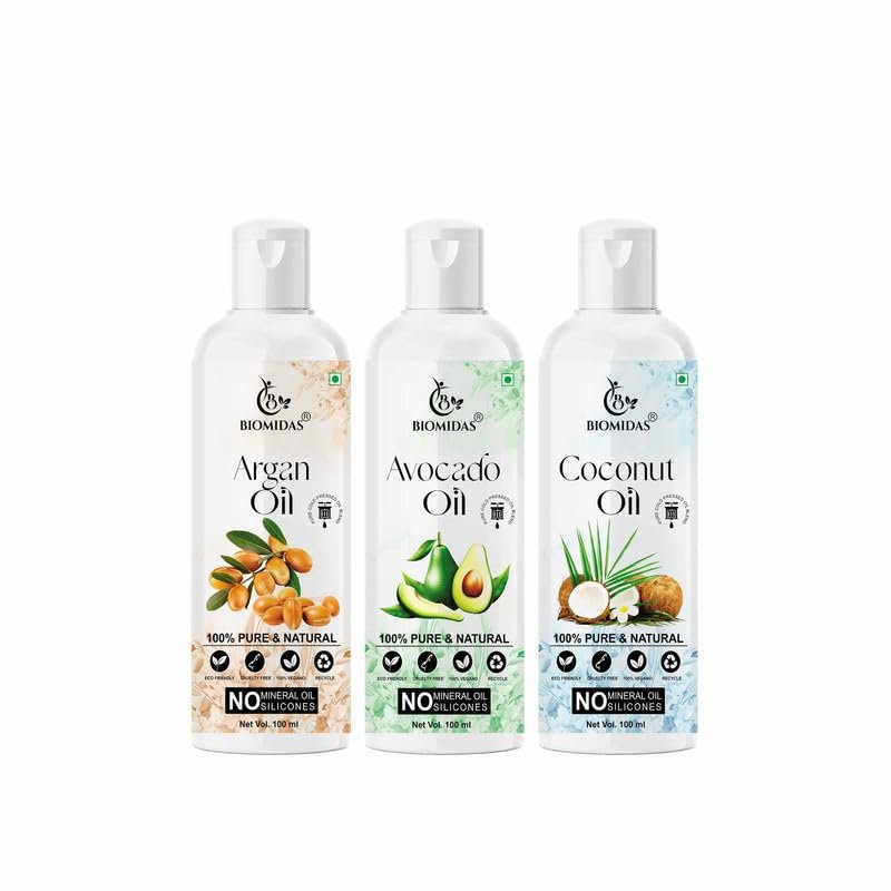 Biomidas 100% Pure Argan Oil & Avocado Oil & Coconut Oil 100ML Combo (Pack Of 3)