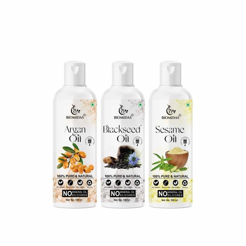 Biomidas 100% Pure Argan Oil & Blackseed Oil & Sesame Oil 100ML Combo (Pack Of 3)