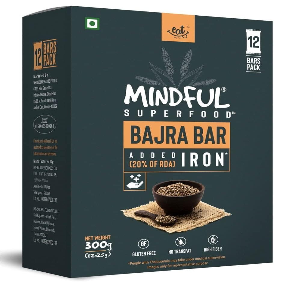 Eat Anytime Mindful Superfood Bajra Bars | Healthy Energy Protien Bar | Granola Bars for Breakfast | Rich in High Fiber | Crunchy Bars | Bajra Bar/Granola Bar - 600gm (24cs of 25g)