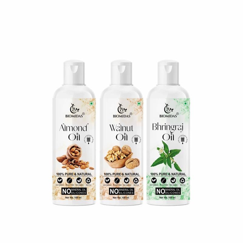 Biomidas 100% Pure Almond Oil & Walnut Oil & Bhringraj Oil 100ML Combo (Pack Of 3)