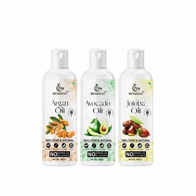 Biomidas 100% Pure Argan Oil & Avocado Oil & Jojoba Oil 100ML Combo (Pack Of 3)