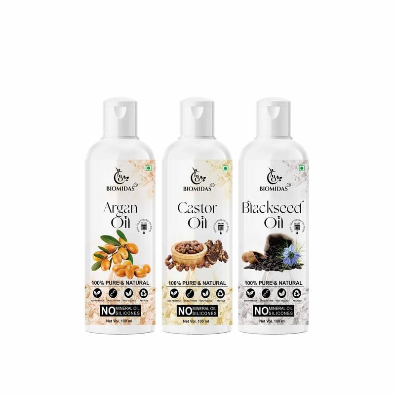 Biomidas 100% Pure Argan Oil & Castor Oil & Blackseed Oil 100ML Combo (Pack Of 3)