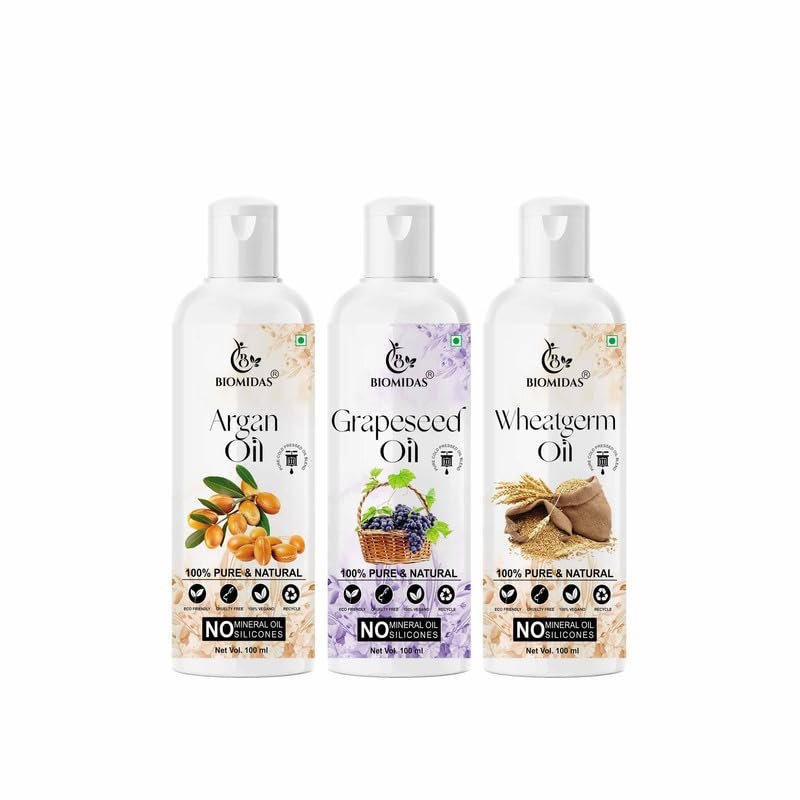 Biomidas 100% Pure Argan Oil & Grapeseed Oil & Walnut Oil 100ML Combo (Pack Of 3)