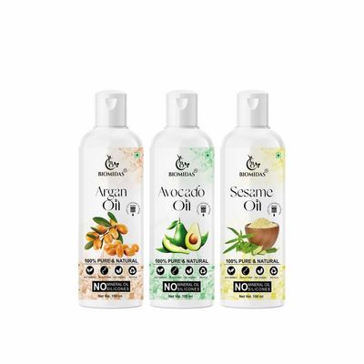 Biomidas 100% Pure Argan Oil & Avocado Oil & Sesame Oil 100ML Combo (Pack Of 3)