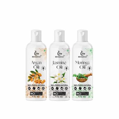 Biomidas 100% Pure Argan Oil & Jasmine Oil & Moringa Oil 100ML Combo (Pack Of 3)