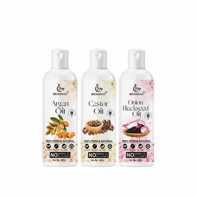 Biomidas 100% Pure Argan Oil & Castor Oil & Olive Oil 100ML Combo (Pack Of 3)