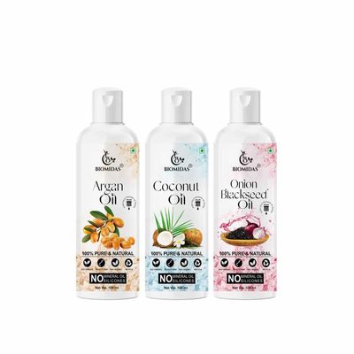 Biomidas 100% Pure Argan Oil & Coconut Oil & Olive Oil 100ML Combo (Pack Of 3)