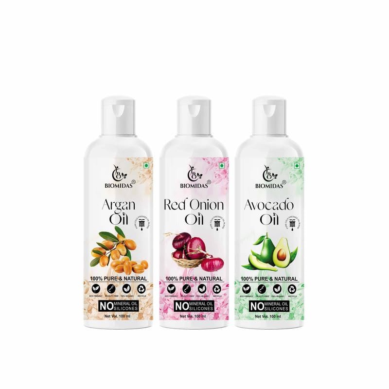 Biomidas 100% Pure Argan Oil & Red Onion Oil & Avocado Oil 100ML Combo (Pack Of 3)