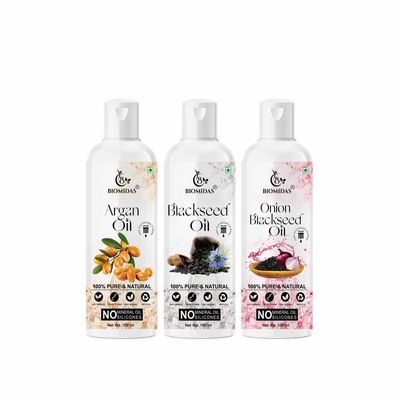 Biomidas 100% Pure Argan Oil & Blackseed Oil & Olive Oil 100ML Combo (Pack Of 3)