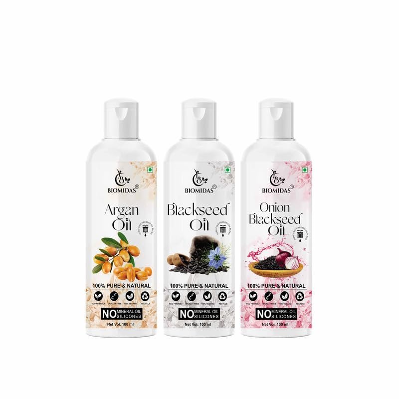 Biomidas 100% Pure Argan Oil & Blackseed Oil & Olive Oil 100ML Combo (Pack Of 3)