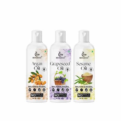 Biomidas 100% Pure Argan Oil & Grapeseed Oil & Sesame Oil 100ML Combo (Pack Of 3)