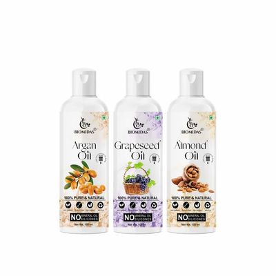 Biomidas 100% Pure Argan Oil & Grapeseed Oil & Almond Oil 100ML Combo (Pack Of 3)