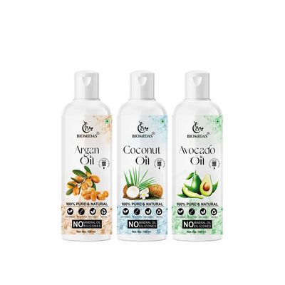 Biomidas 100% Pure Argan Oil & Coconut Oil & Avocado Oil 100ML Combo (Pack Of 3)