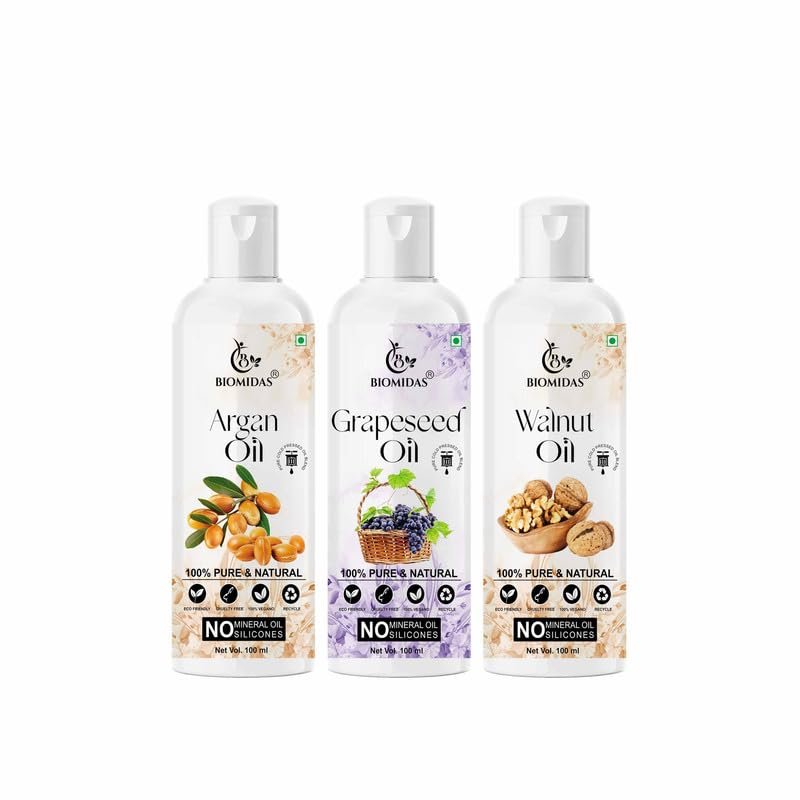 Biomidas 100% Pure Argan Oil & Grapeseed Oil & Wheat Germ Oil 100ML Combo (Pack Of 3)
