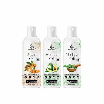 Biomidas 100% Pure Argan Oil & Avocado Oil & Moringa Oil 100ML Combo (Pack Of 3)