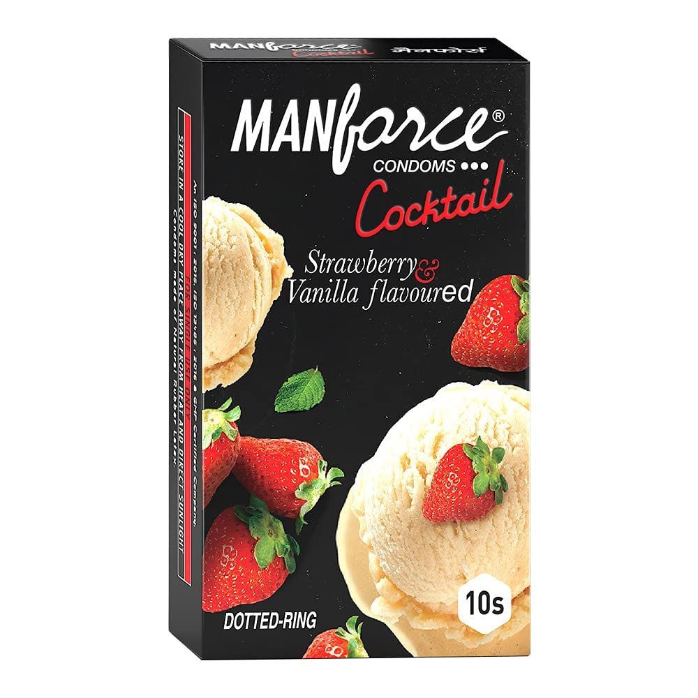 Manforce Cocktail Strawberry & Vanilla Flavour Condoms, 10 Count