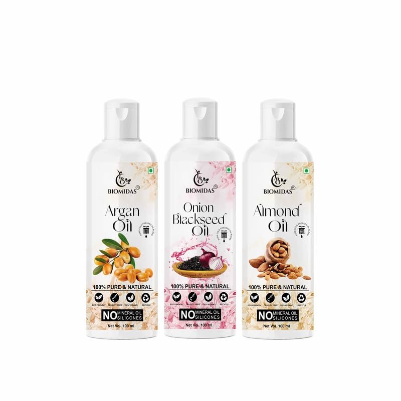 Biomidas 100% Pure Argan Oil & Onionblackseed Oil & Almond Oil 100ML Combo (Pack Of 3)