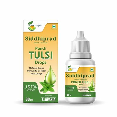 Siddhiprad Panch Tulsi Drops - 30ml Natural Immunity Booster with Goodness of Five Types of Tulsi| Cough And Cold Relief|Builds Respiratory Health| Anti-Oxidant Effect| Oral Health (30ml)