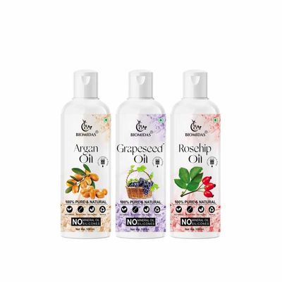 Biomidas 100% Pure Argan Oil & Grapeseed Oil & Rosehip Oil 100ML Combo (Pack Of 3)