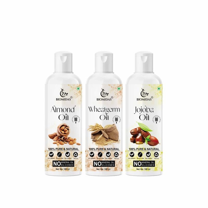 Biomidas 100% Pure Almond Oil & Wheat Germ Oil & Jojoba Oil 100ML Combo (Pack Of 3)