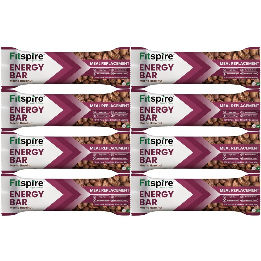 Fitspire Mocha Hazelnut Energy Bar, Pack of 8 Each 35g | Packed with Flakes, Nuts, Seeds & Oats | High Protein & Fibre Crunchy Granola Bars | 100% Plant-Based | With Almonds, Hazelnut & Chia Seeds