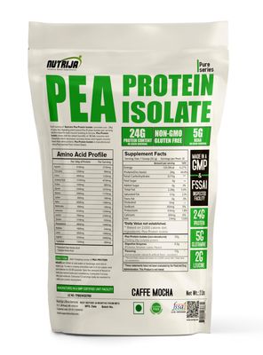 NutriJa Pea Protein Isolate 85% with added Digestive Enzymes 100% Vegan & Plant-Based, BCAAs, Amino Acid, Non-GMO 28 Servings (2 Lbs (Caffe Mocha))