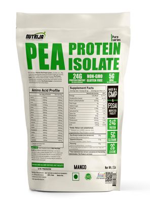 NutriJa Pea Protein Isolate 85% with added Digestive Enzymes 100% Vegan & Plant-Based, BCAAs, Amino Acid, Non-GMO 28 Servings (2 Lbs (Mango))