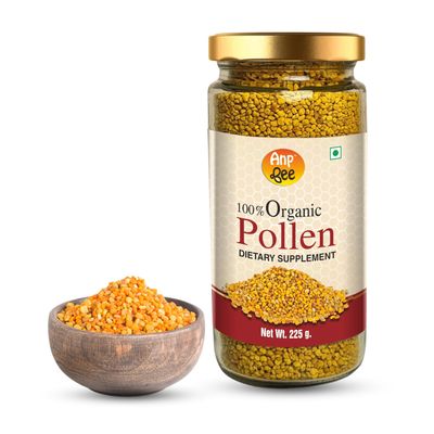 ANP BEE Raw Organic Bee Pollen Granules 225 gram Bottle I 100% Pure Organic Certified Plant Based Protein Bee Pollen I Dietary Supplement I Helps to Increase Stamina I Pack of 1