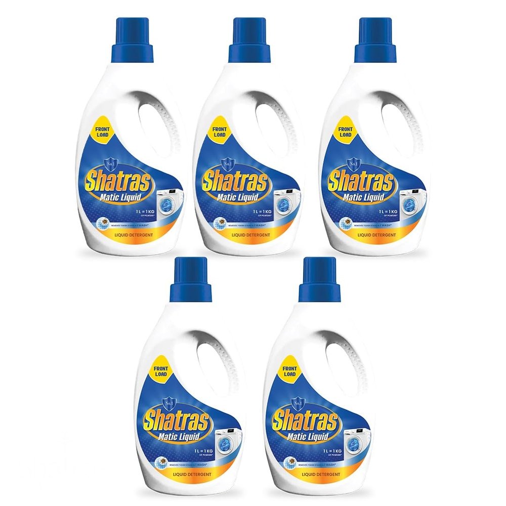Shatras Matic Liquid Detergent For Fabric Care, 100% Tough Stain Removal In Front Load Machines, For All Types Fabric (Blue 5), 1000 ml