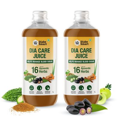 DiabeSmart Dia Care Juice 1L X Pack of 2|Made with 16 Clinically Proven Natural Herbs| Only Diabetic Juices with Triphala & Turmeric| Karela Jamun for Diabetes| Diabetics & Cholesterol Care
