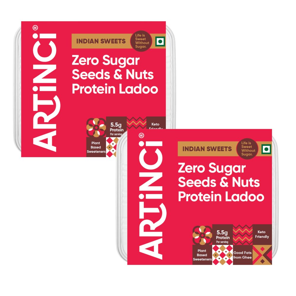 Artinci High Protein Ladoos, As Seen on Shark Tank India, Enriched with Seeds, Nut flour & Wheat, Diabetic Keto-Friendly Laddu, Sugar Free, Vegan, Low Carbs, Pack of 2 (Each Pack 190gm)