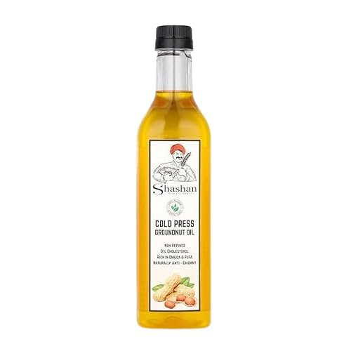 Shashan Wood Pressed Groundnut Peanuts Oil 1 Litre | Groundnut Oil Rich Aroma & Flavour Of Real Groundnuts| Kolhu/Kacchi Ghani/Chekku/Ganuga | Moongfali ka tel| Cold Pressed Groundnut Oil for Cooking
