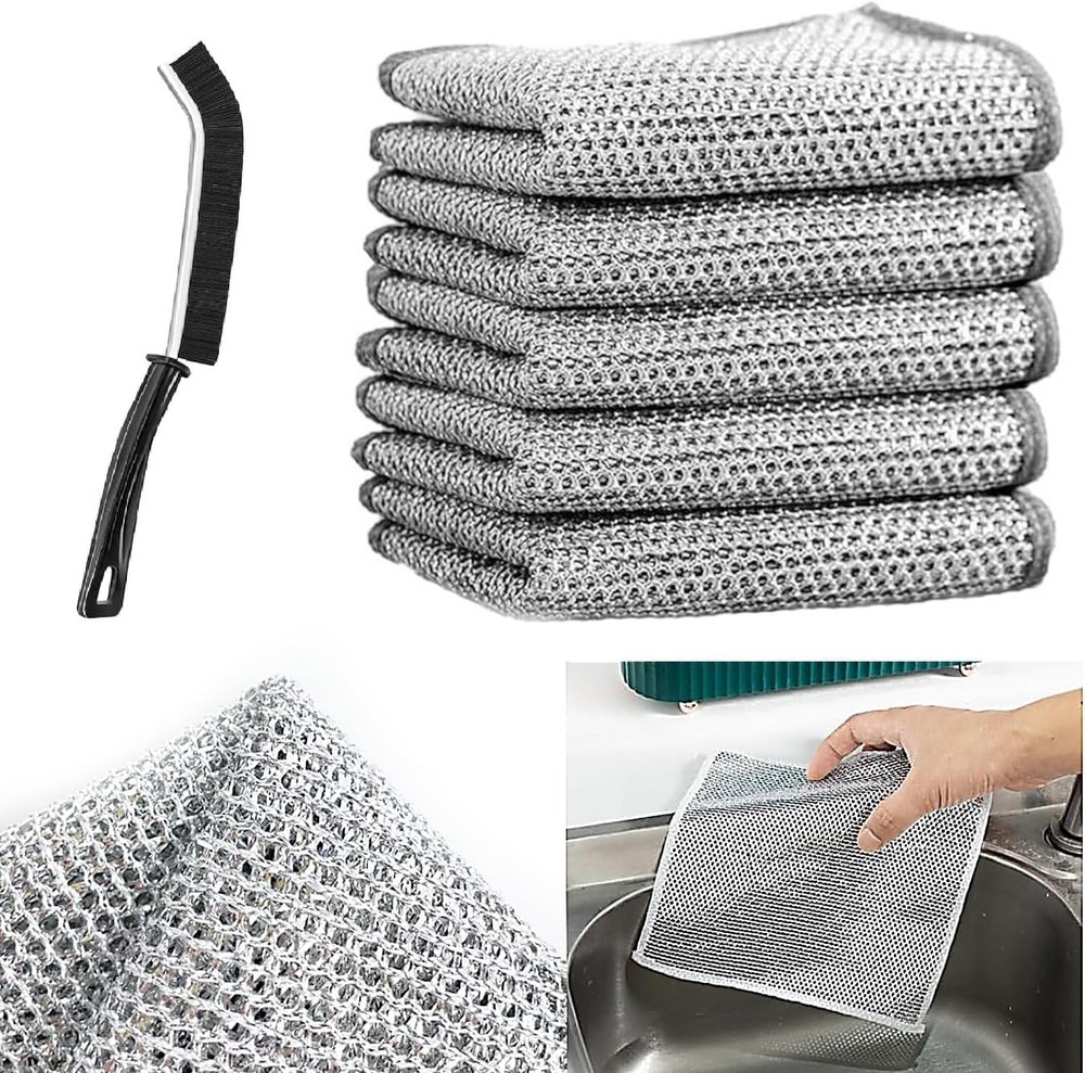 Diablos 4 Pcs of Wire Dishcloth for Kitchen, Non-Scratch Dish Washer Cloth with Gaps Cleaning Brush, Wire Dishwashing Rags for Wet and Dry Stainless Steel (4)