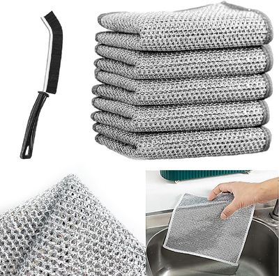 Diablos 6 Pcs of Wire Dishcloth for Kitchen, Non-Scratch Dish Washer Cloth with Gaps Cleaning Brush, Wire Dishwashing Rags for Wet and Dry Stainless Steel (6)