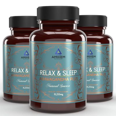AMIHEM Ashwagandha Capsules 500mg | Stress Relief, Sleep Support & Cognitive Enhancement | Added Vitamin E and Vitamin B6 | Pack of 3