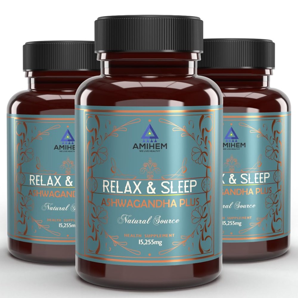 AMIHEM Ashwagandha Capsules 500mg | Stress Relief, Sleep Support & Cognitive Enhancement | Added Vitamin E and Vitamin B6 | Pack of 3