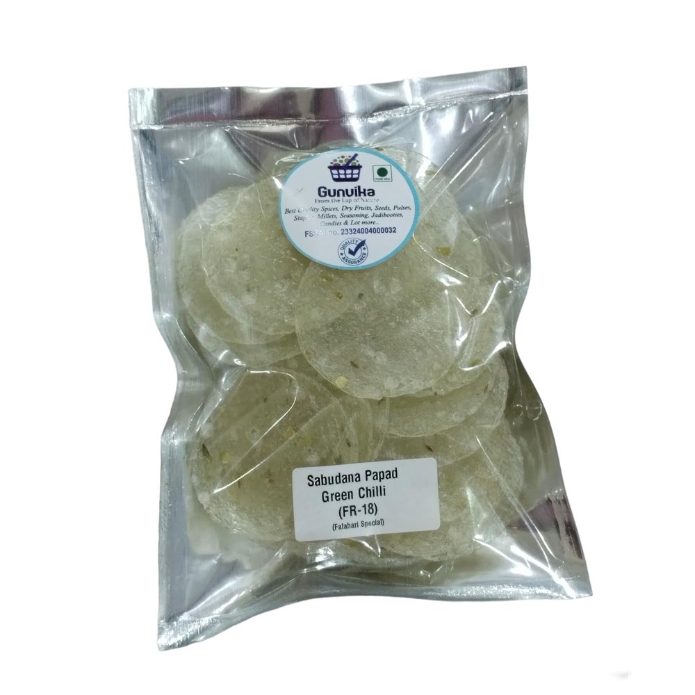 Gunvika Sabudana/Sago Papad Green Chilli Gluten-Free & Upwas-Friendly Tapioca Papads Fr-18 (100)