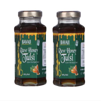 BAVAJI Raw Honey Tulsi Glass Jar | 500 G | Pack of 2