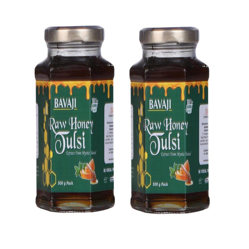 BAVAJI Raw Honey Tulsi Glass Jar | 500 G | Pack of 2