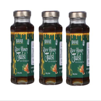 BAVAJI Raw Honey Tulsi Glass Jar | 500 G | Pack of 3