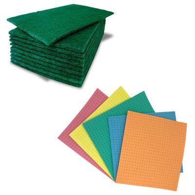 CRAFTS HAVELI Home Cleaning Combo of Green Scrub Pad & Sponge Wipe 2pc