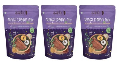 Avantii Ragi Dosa Mix Instant Ready Mix 500 Gram | Rich Source of Iron, Calcium and Dietary Fiber | Gluten Free, No Artificial Flavours and Preservatives | Ready in 5 Easy Steps (Pack of 3)