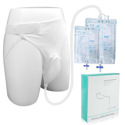 HANNEA Urinal For Men, Urine Collect Bag, Reusable Silicone Urine Collector Portable Wearable Male Urinary Drainage Bag System For Adults, Elderly Men Type, White