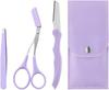 3 Pcs Purple Eye Brow Scissor Eyebrow Removal Tweezer Eyebrow Trimmer Razor Facial Hair Shaper Eyebrow Trimming Tool with PU Leather Case women Men's view 1