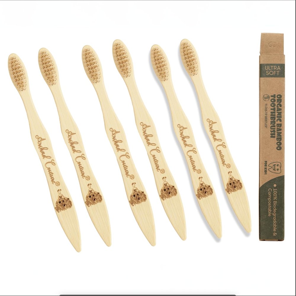 Arshad Couture Kids Bamboo Toothbrushes with Fibre bristles | Ultra Soft | Nylon Free | Eco Friendly | Biodegradable | Bristles made with PBT (Polybutylene Terephthalate) | Organic | Pack of 6