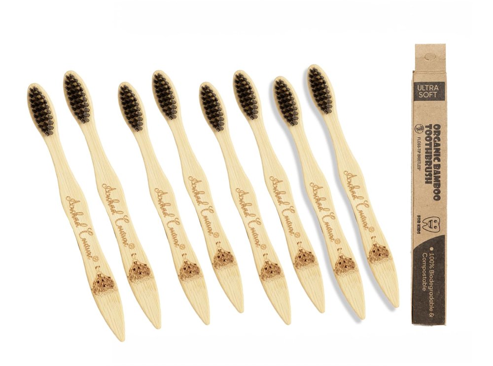Arshad Couture Kids Bamboo Toothbrushes with Charcoal bristles | Ultra Soft | Nylon Free | Eco Friendly | Biodegradable | Bristles made with PBT (Polybutylene Terephthalate) | Organic | Pack of 8