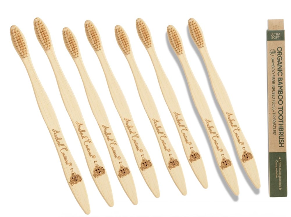 Arshad Couture Adult Bamboo Toothbrushes with Fibre bristles | Extra Soft | Nylon Free | Eco Friendly | Biodegradable | Bristles made with PBT (Polybutylene Terephthalate) | Organic | Pack of 8