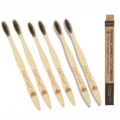 Arshad Couture Adult Bamboo Toothbrushes with Charcoal bristles | Soft | Nylon Free | Eco Friendly | Biodegradable | Bristles made with PBT (Polybutylene Terephthalate) | Organic | Pack of 6