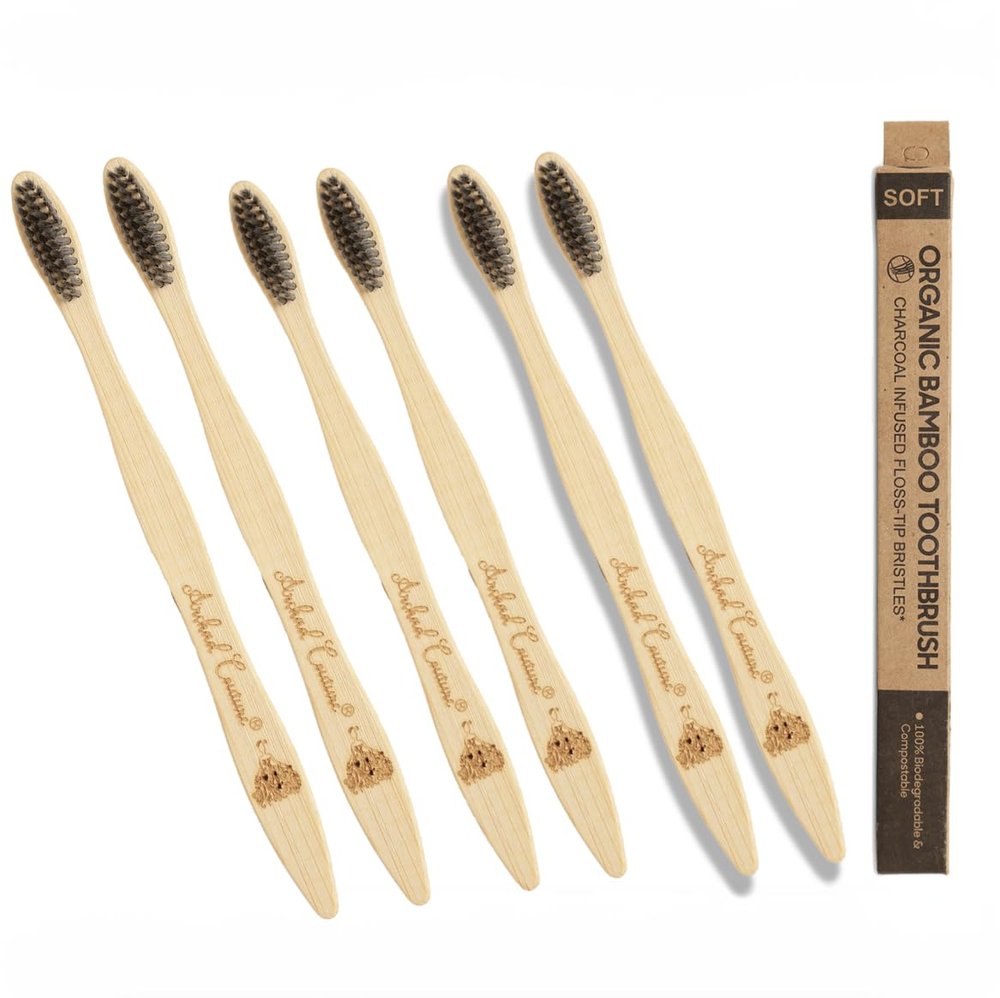 Arshad Couture Adult Bamboo Toothbrushes with Charcoal bristles | Soft | Nylon Free | Eco Friendly | Biodegradable | Bristles made with PBT (Polybutylene Terephthalate) | Organic | Pack of 6