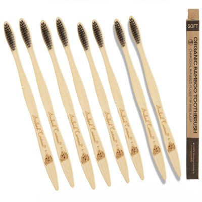 Arshad Couture Adult Bamboo Toothbrushes with Charcoal bristles | Soft | Nylon Free | Eco Friendly | Biodegradable | Bristles made with PBT (Polybutylene Terephthalate) | Organic | Pack of 8